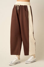CLOUD KNIT CONTRAST STRIPE BARREL LEG LOUNGE PANTS