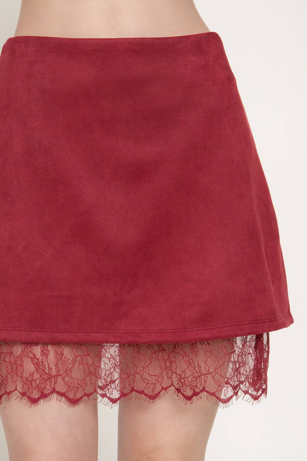 Faux Suede Lace Trim Mini Skirt