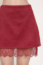 Faux Suede Lace Trim Mini Skirt