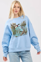 Mallard Ducks Graphic L/S Relaxed Fit Fleece Sweatshirts