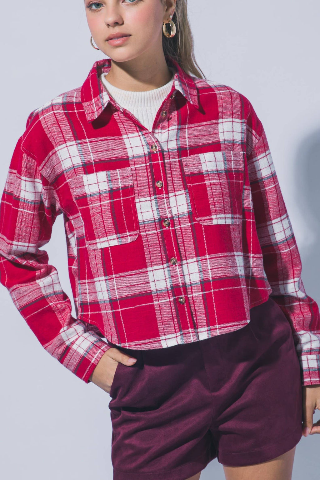Cropped Plaid Flannel Shirt