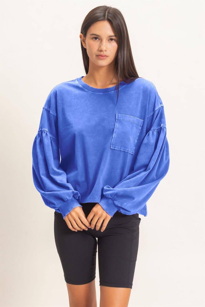 Mineral Wash Puff Long Sleeve Boxy Top