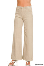 High Rise Wide Leg Pintuck Color Denim Pants
