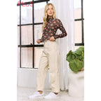 PLUS MESH STRAWBERRY PRINT HIGH NECKLINE CROP TOP