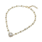 14K Gold Plated Quatrefoil CZ Charm Accent Industrial Link Necklace