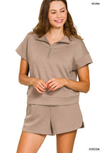 Scuba High Neck Half Zip Top & Dolphin Shorts Set Zenana