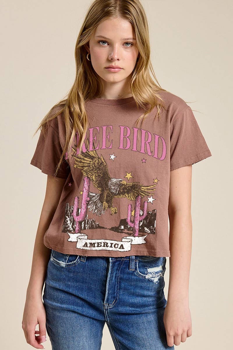 Free Bird America Vintage Graphic S/S Seamless Faux Crop
