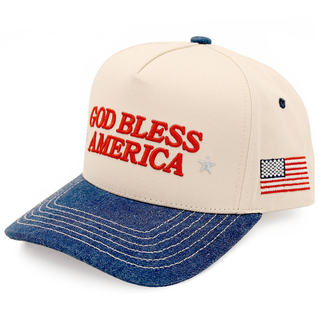 GOD BLESS AMERICA Letter Two Tone Trucker Cap