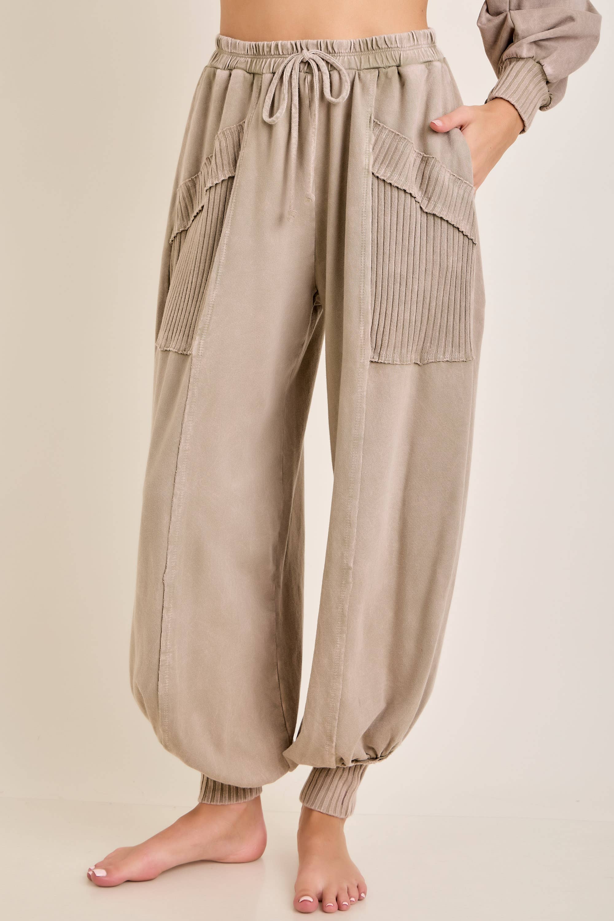 Zen Mineral Washed Ribbed  Baggy Lounge Balloon Pants HP7610
