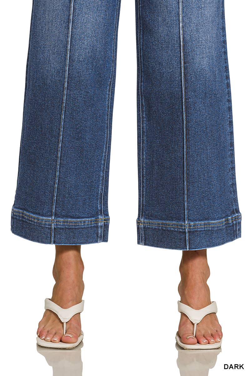 High Rise Wide Leg Pintuck Denim Pants Zenana