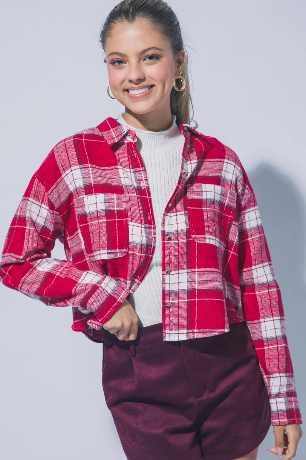 Cropped Plaid Flannel Shirt