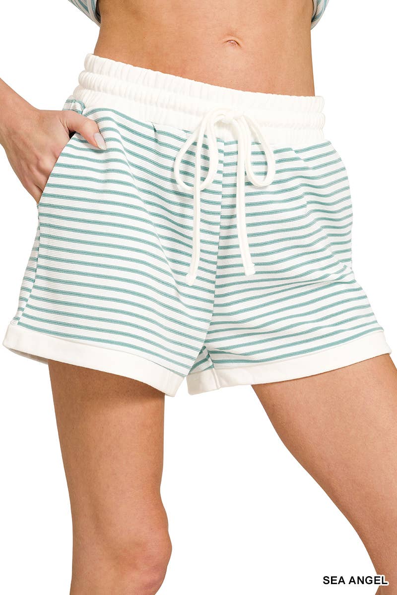 ...Stripe Contrast Trim Top & Shorts Set
