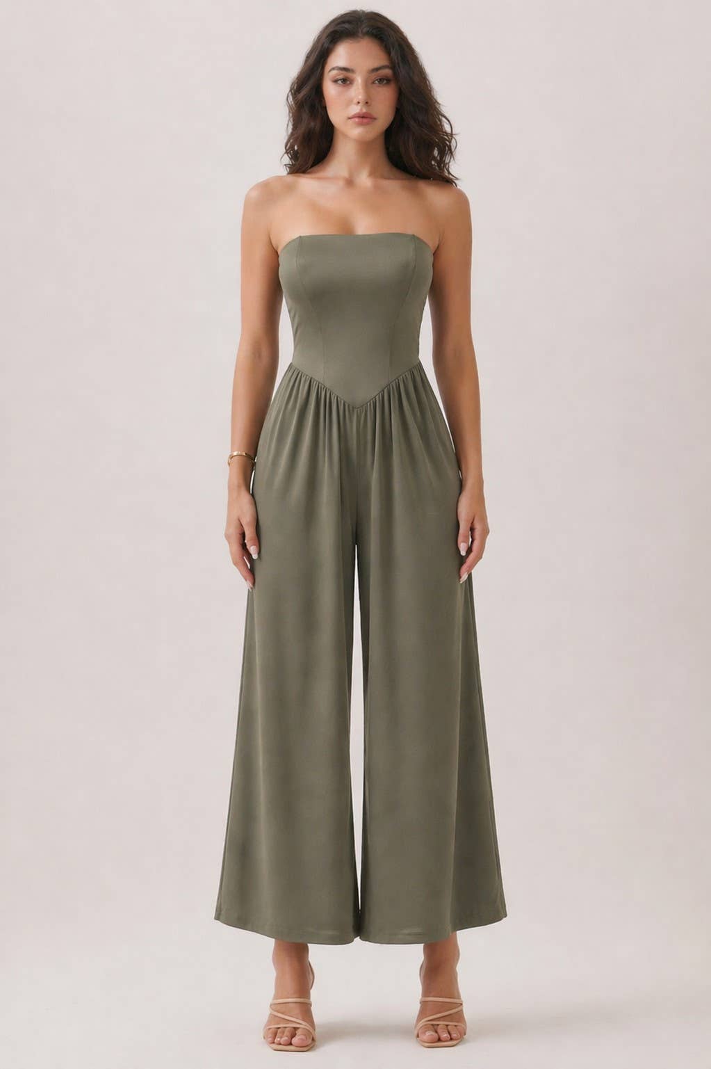 JR56941C - V SHAPE DROP WAIST TUBE JUMPSUIT