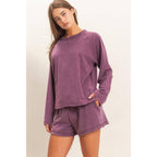 Mineral Wash Long Sleeve Raw Edge Top & Shorts Set