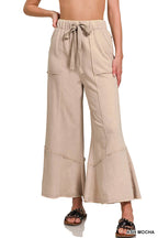 `Acid Washed Flare Hem Pants With Pockets Zenana