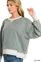 Acid Washed Fleece Contrast Trim Sweatshirts