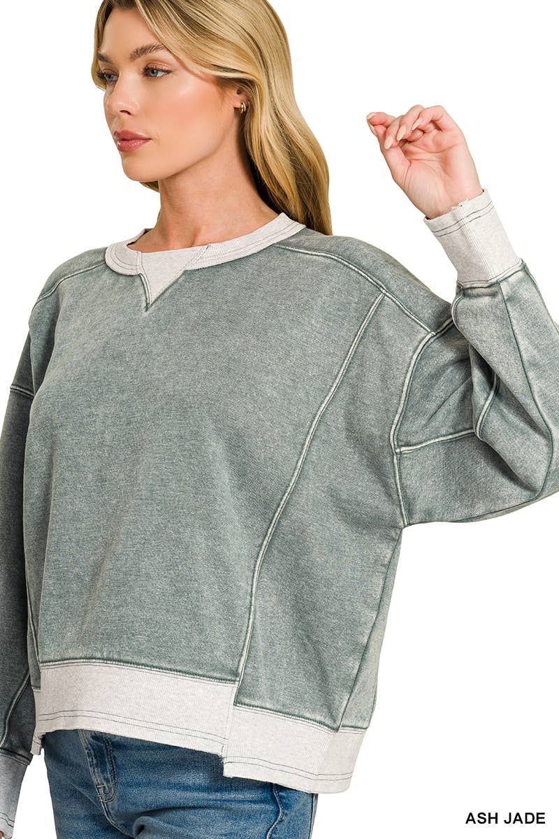 Acid Washed Fleece Contrast Trim Sweatshirts