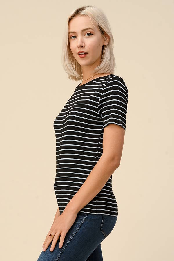 AY34568S4 - SHORT SLEEVE MULTI COLOR STRIPE TOP