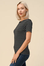AY34568S4 - SHORT SLEEVE MULTI COLOR STRIPE TOP