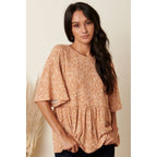 T10161 - DITSY FLOWER PRINT BABY DOLL KNIT TOP