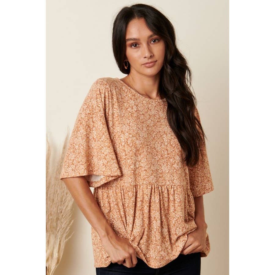 T10161 - DITSY FLOWER PRINT BABY DOLL KNIT TOP