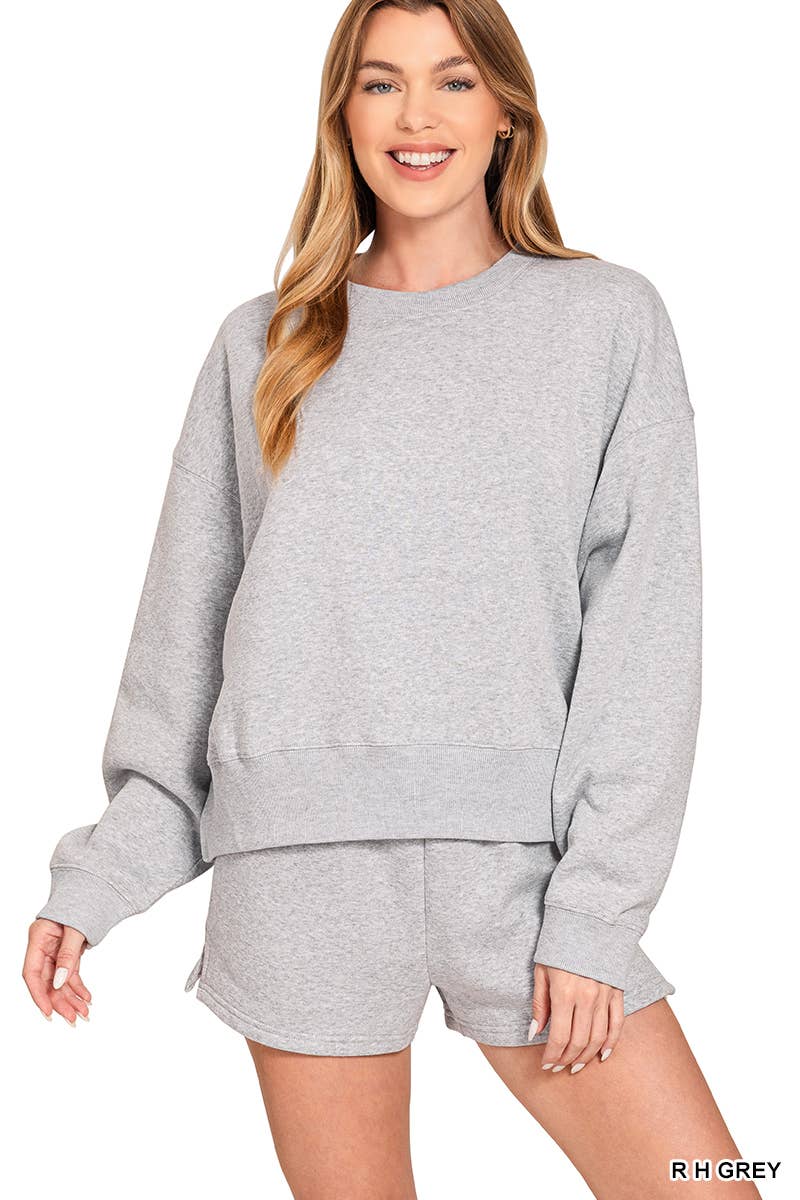 Fleece Round Neck Pullover And Shorts Set