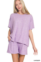 `1021 Soft Melange Short Sleeve Tee & Short Pants Set SI-28941