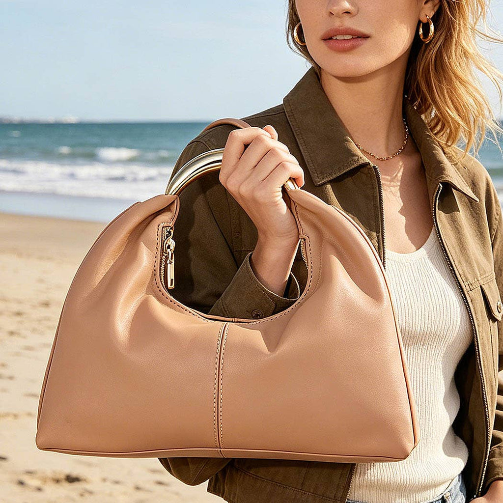 Metallic Top Handle Hobo Bag
