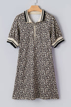 PRETTY BASH Leopard Stripe Patchwork Zip Collar Mini Dress