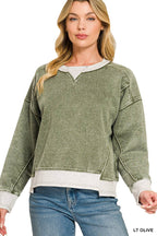 Acid Washed Fleece Contrast Trim Sweatshirts