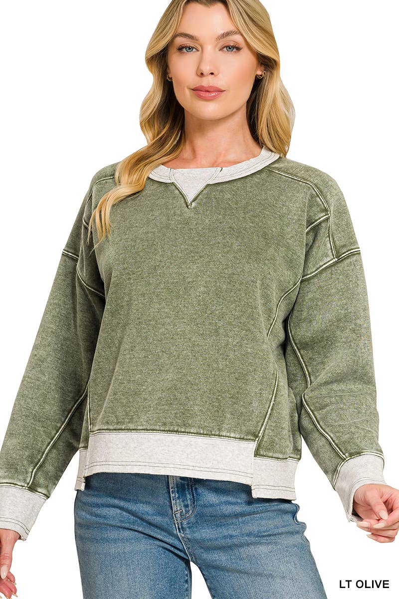 Acid Washed Fleece Contrast Trim Sweatshirts