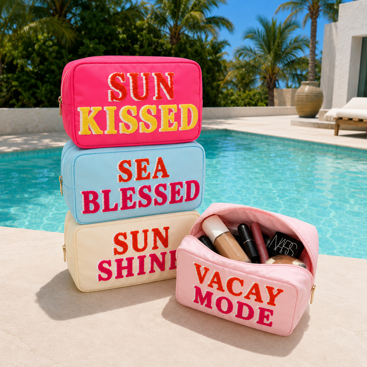 4-in-1 VACAY Cosmetic Pouches Bundle - Set Of 12 ( $72 Value )