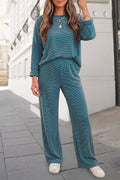 Striped Print Tunic Pullover Elastic Waist Pants Set | S-XL