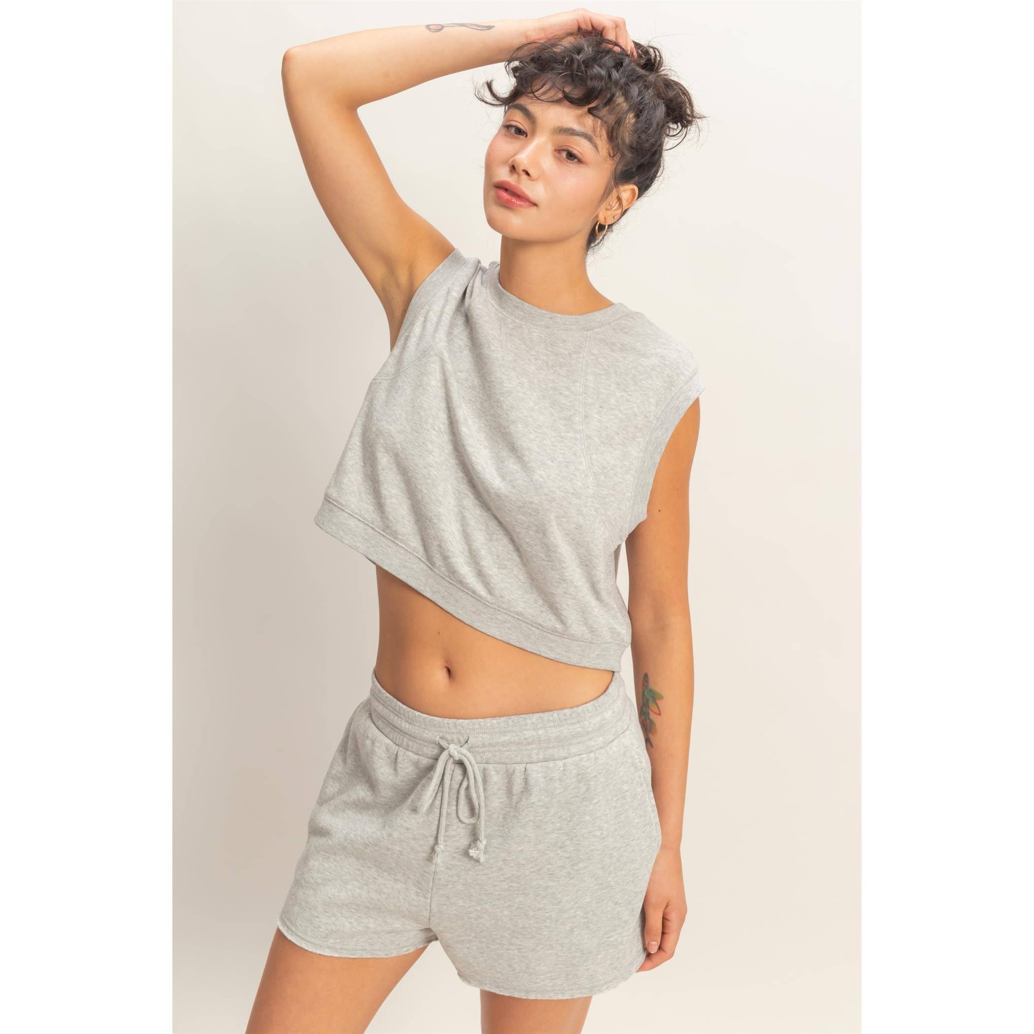 Burnout French Terry Sleeveless Top & Shorts Set