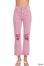 `Acid Wash High Waist Distressed Straight Leg Pants