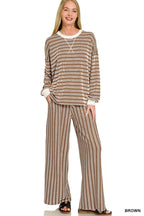 Raised Rib Striped Pullover & Pants 2PC Set