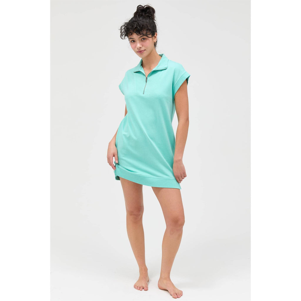 Half Zip Up Mock Neck Mini Dress
