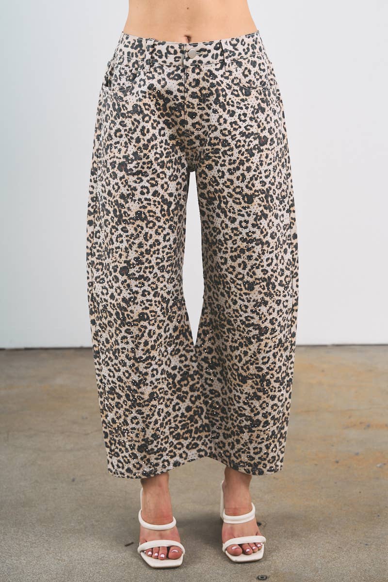 6851-LEOPARD PRINTING WITH RHINESTONE PANTS