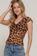 Cap Sleeve Leopard Printed Cabo Mesh Top