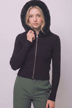 Faux-fur Trim Hooded Zip-up Sweater