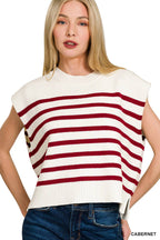 Oversized Crew Neck Stripe Sweater Vest