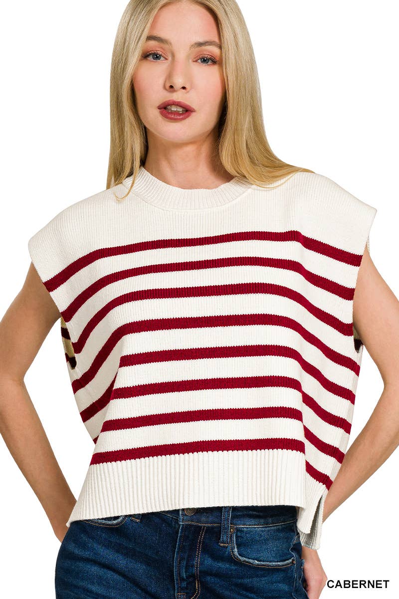 Oversized Crew Neck Stripe Sweater Vest