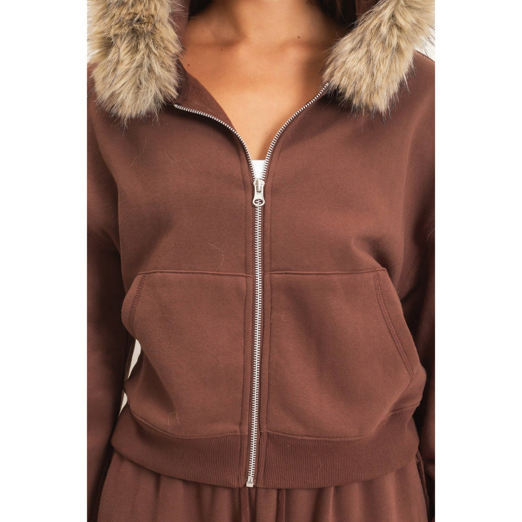 Detachable Fur Zip Up Hoodie