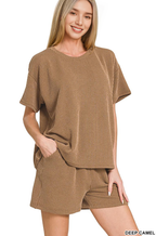 `.SI-26647 Corded Rib Short Sleeve Tee & Short Pants 2PC Set