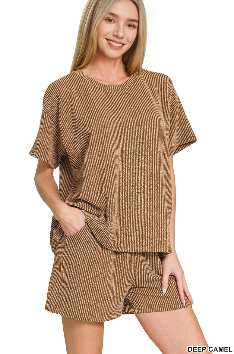 `.SI-26647 Corded Rib Short Sleeve Tee & Short Pants 2PC Set