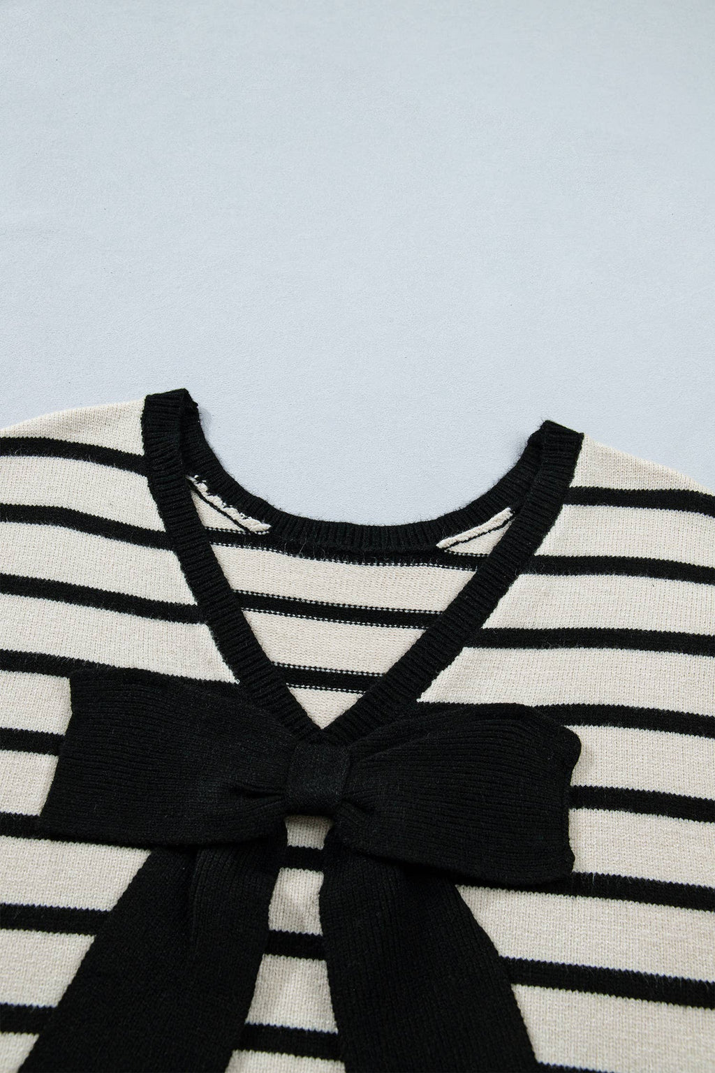 Reversible Striped Plush Knit Top with Bow Accent (S-XL)