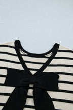 Reversible Striped Plush Knit Top with Bow Accent (S-XL)