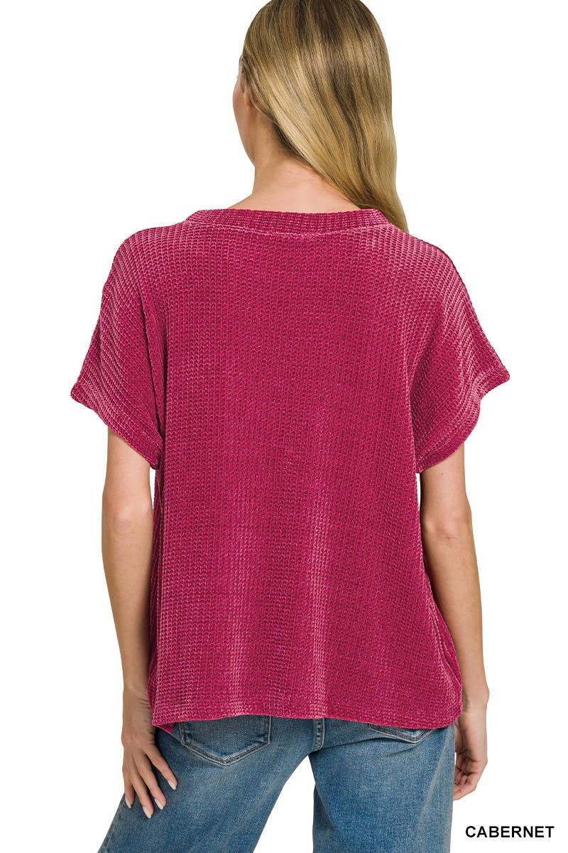 Chenille Waffle Short Sleeve Sweater