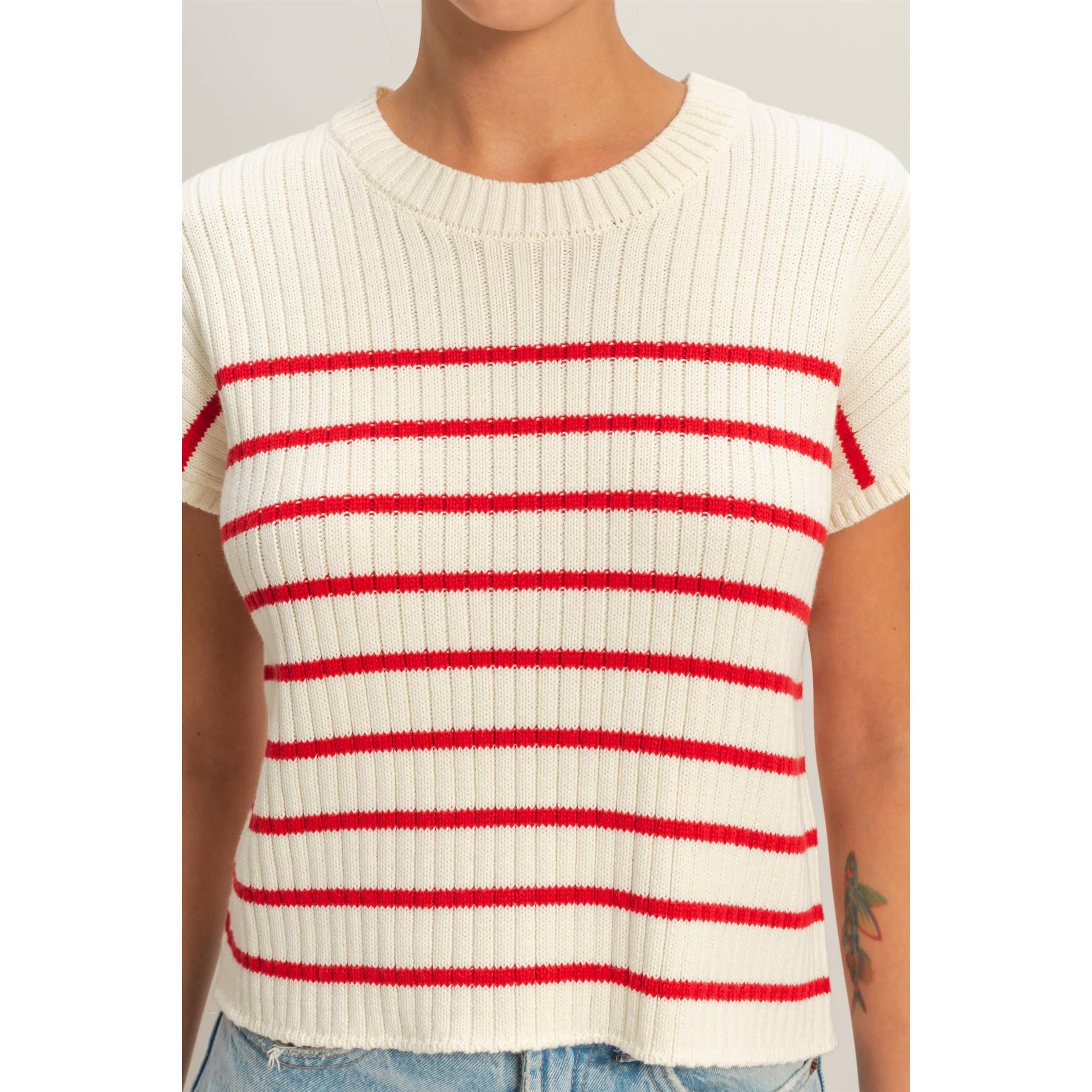 Sleeveless Ribbed Striped Knit Top
