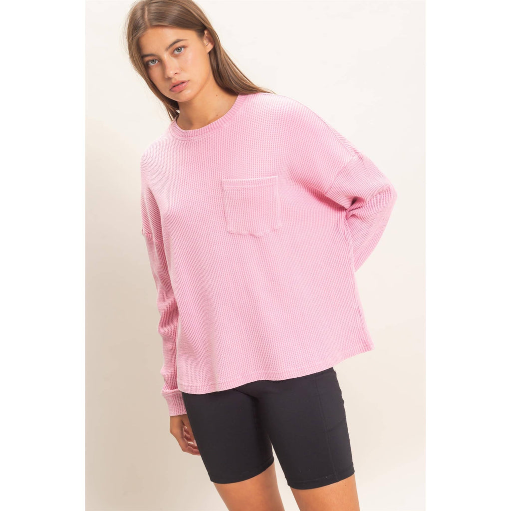 Mineral Wash Waffle Long Sleeve Top
